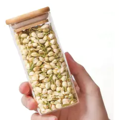 COMBO x3 FRASCOS "CAPRI" CUADRADOS 6,5x15 cm DE VIDRIO CON TAPA DE BAMBOO - tienda online