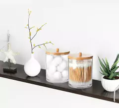 Imagen de ORGANIZADOR "ISABELLA BEAUTY" PORTA HISOPOS / ALGODON "S" CON TAPA DE BAMBOO