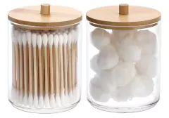 Imagen de ORGANIZADOR "ISABELLA BEAUTY" PORTA HISOPOS / ALGODON "S" CON TAPA DE BAMBOO