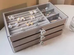 ORGANIZADOR / ALHAJERO "CORCEGA" CON 3 CAJONES Y DIVISIONES AFELPADO