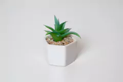 MACETA HEXAGONAL "SUCULENTA" BLANCA CON PLANTA ARTIFICIAL - tienda online