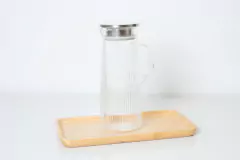 Imagen de JARRA DE VIDRIO "CADIZ" RAYAS 1300 ML TAPA ACERO INOX Y MANIJA REDONDA