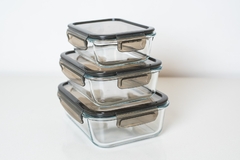 CONTENEDOR HERMETICO "CUCINA" DE VIDRIO "L" CON TAPA PLASTICA GRIS HUMO - Marian - Todo Organizado