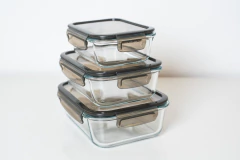 CONTENEDOR HERMETICO "CUCINA" DE VIDRIO "M" CON TAPA PLASTICA GRIS HUMO - Marian Todo Organizado