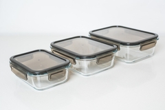 CONTENEDOR HERMETICO "CUCINA" DE VIDRIO "M" CON TAPA PLASTICA GRIS HUMO - tienda online