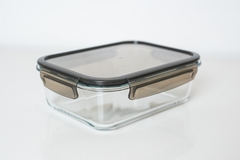 CONTENEDOR HERMETICO "CUCINA" DE VIDRIO "L" CON TAPA PLASTICA GRIS HUMO