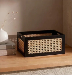 CANASTO "SUECIA VIP" DE MADERA Y ESTERILLA "S" - Marian Todo Organizado