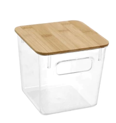CAJA DE ACRILICO "ISABELLA LUND" "S" CON TAPA DE BAMBOO - Marian Todo Organizado