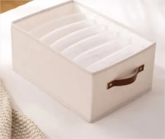 CAJA PLEGABLE "REMI" DE TELA 7 DIVISIONES "L" CON MANIJA DE CUERO