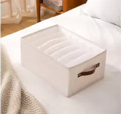 CAJA PLEGABLE "REMI" DE TELA 7 DIVISIONES "L" CON MANIJA DE CUERO - comprar online