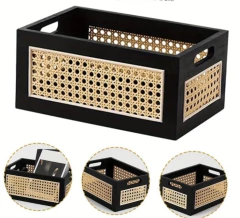 CANASTO "SUECIA VIP" DE MADERA Y ESTERILLA "L" - Marian Todo Organizado