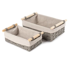 SET x2 CANASTAS "GIRONA PAMPA" CON TELA Y MANIJAS DE MADERA