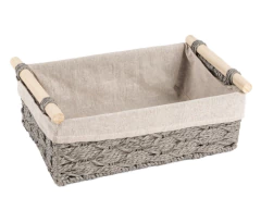 SET x2 CANASTAS "GIRONA PAMPA" CON TELA Y MANIJAS DE MADERA