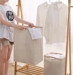 Imagen de CESTO "LAUNDRY " NORDICO TELA IMPERMEABLE BEIGE