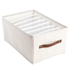 CAJA PLEGABLE "REMI" DE TELA 7 DIVISIONES "L" CON MANIJA DE CUERO - Marian Todo Organizado