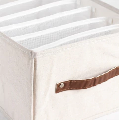 CAJA PLEGABLE "REMI" DE TELA 7 DIVISIONES "L" CON MANIJA DE CUERO - tienda online