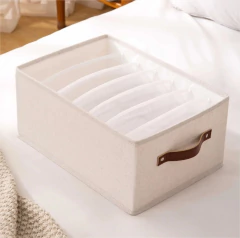 CAJA PLEGABLE "REMI" DE TELA 7 DIVISIONES "L" CON MANIJA DE CUERO - Marian Todo Organizado