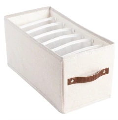 CAJA PLEGABLE "REMI" DE TELA 7 DIVISIONES “M” CON MANIJA DE CUERO