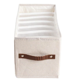 CAJA PLEGABLE "REMI" DE TELA 7 DIVISIONES “M” CON MANIJA DE CUERO - comprar online