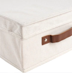 CAJA PLEGABLE "REMI" DE TELA "L" CON TAPA Y MANIJA DE CUERO - comprar online