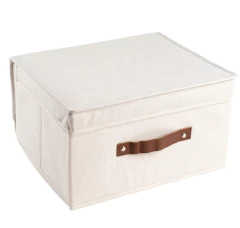 CAJA PLEGABLE "REMI" DE TELA "L" CON TAPA Y MANIJA DE CUERO en internet