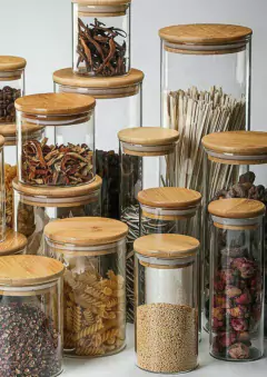 FRASCO DE VIDRIO "CAPRI" CON TAPA BAMBOO REDONDA 100x120 #7 en internet