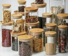 Imagen de FRASCO DE VIDRIO "CAPRI" CON TAPA DE BAMBOO REDONDA 65x120 #11