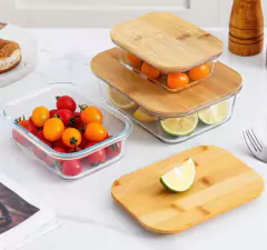 CONTENEDOR DE VIDRIO "VALSEN" HERMETICO CON TAPA DE BAMBOO "S" 370ml en internet