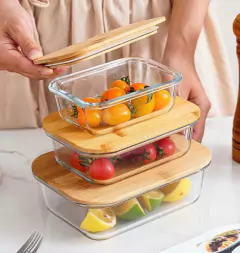 Imagen de CONTENEDOR DE VIDRIO "VALSEN" HERMETICO CON TAPA DE BAMBOO "L" 1040ml