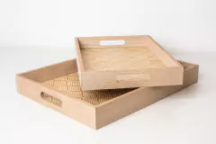BANDEJA DE MADERA "RONAN" DECO CON ASAS "S" BASE DISEÑO ROMBOS - tienda online