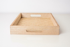 BANDEJA DE MADERA "RONAN" DECO CON ASAS "S" BASE DISEÑO ROMBOS - tienda online