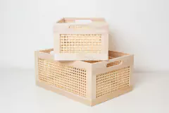 CANASTO "SUECIA VIP" DE MADERA Y ESTERILLA "S" - Marian Todo Organizado