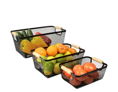 CANASTO DE METAL "TRACY" "S" CON MANIJAS DE MADERA