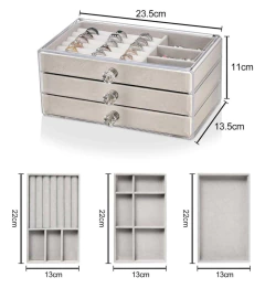 ORGANIZADOR / ALHAJERO "CORCEGA" CON 3 CAJONES Y DIVISIONES AFELPADO - comprar online