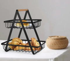 CANASTO DE METAL "PEKAN" 2 PISOS CON MANIJA DE MADERA - tienda online