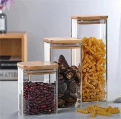 FRASCO DE VIDRIO "CAPRI" CON TAPA DE BAMBOO CUADRADA 10x13 #7 en internet