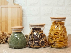 Imagen de COMBO x3 FRASCOS HERMETICOS "ANACAPRI" DE VIDRIO CON TAPA HERMETICA DE BAMBOO