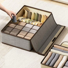 CAJA "FIKA" MIX DE TELA CON TAPA Y VELCRO 17 COMPARTIMIENTOS