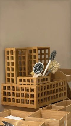 PORTA UTENSILIOS Y CUBIERTOS "MOBILY" CUADRADO BAMBOO SQUARES "S" - Marian Todo Organizado