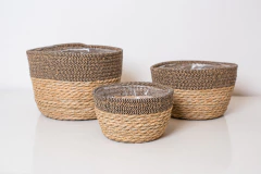 SET X 3 CANASTOS "RAFI" DE FIBRAS NATURALES Y TEJIDO en internet
