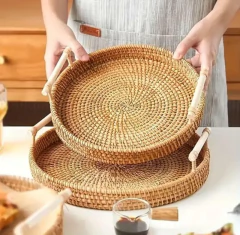 BANDEJA "MIZUKI" DE FIBRAS NATURALES CON MANIJAS DE MADERA GRANDE "L" - comprar online