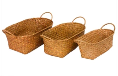 SET x3 CANASTOS "ZANZU" CON MANIJAS DE FIBRAS NATURALES "TOSTADO" - tienda online