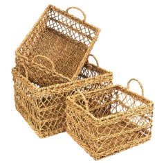 CANASTO/CAJA "MOZAMBIQUE" RECTANGULAR DE SEAGRASS CON MANIJAS "M" - comprar online