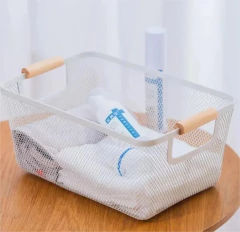 CANASTA DE METAL "TRACY" "L" CON MANIJAS DE BAMBOO - tienda online