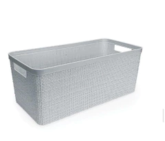 CANASTO DE YUTE ALARGADO CON ASAS GRIS GRANDE "L"