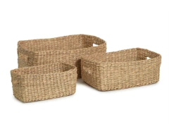 SET X 3 CESTAS /CANASTOS RECTANGULARES "LEAH" DE YUTE CON ASAS - tienda online