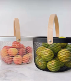 CANASTO "ZABELLE" REDONDO CON MANIJA DE BAMBOO - Marian Todo Organizado