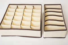 Imagen de ORGANIZADOR DE TELA "FIKA" X 6 BEIGE CON MARRON/ROPA INTERIOR /MEDIAS
