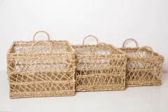 CANASTO/CAJA "MOZAMBIQUE" RECTANGULAR DE SEAGRASS CON MANIJAS "S" - Marian Todo Organizado