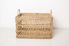 CANASTO/CAJA "MOZAMBIQUE" RECTANGULAR DE SEAGRASS CON MANIJAS "L" - Marian Todo Organizado